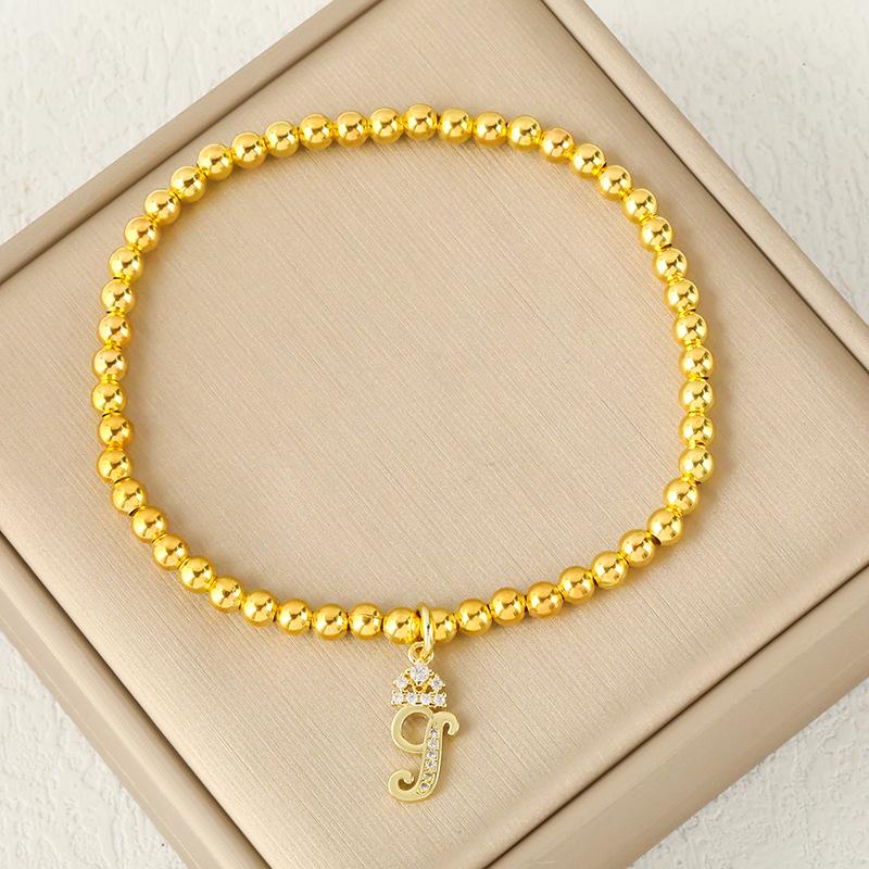 Fashion Round Bead 26 Crown Small Letter Bracelet Copper Plated Micro Inlaid Zircon High-end Jewelry