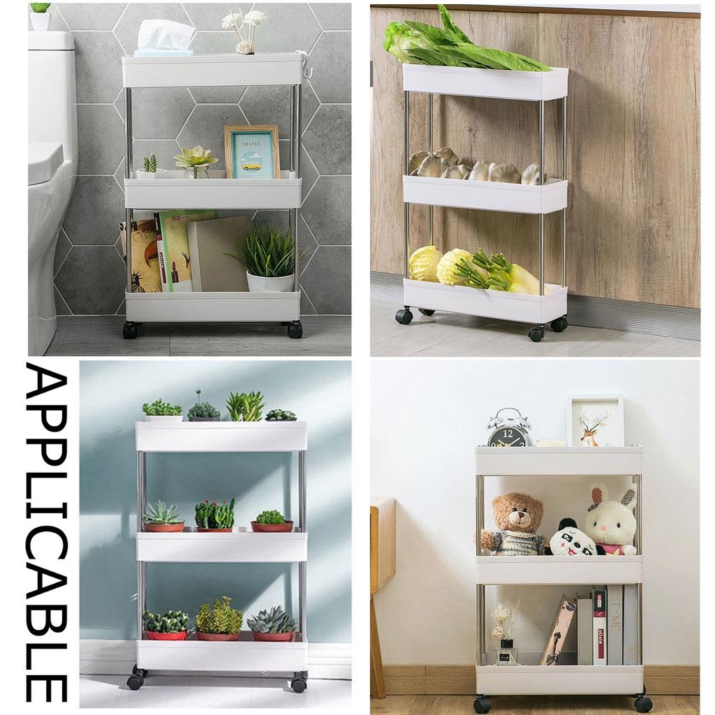 White 4-Tier Multifunction Kitchen Trolley Rack Wide Slim Space Saver Bathroom Kitchen Storage Shelf with Wheels PP And Steel
