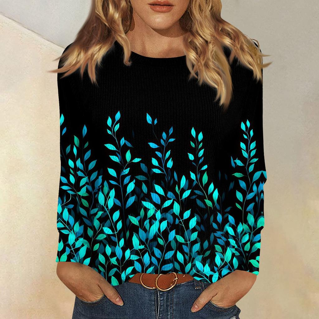 Bluzki z długim rękawem dla kobiet T-shirt Casual Print Tops T-shirt Okrągły dekolt Bluzka typu pullover