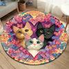 Cat and Flowers Round Area Rug,Carpet Rug for Living Room Bedroom Sofa Playroom Decor,Non-slip Floor Mat