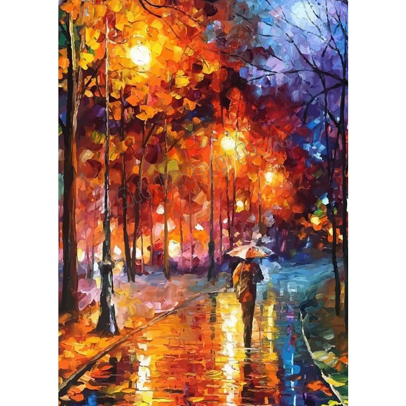 Classic Abstract Artwork Rainy Night Couple Landscape Poster Canvas Painting Wall Art Pictures Home Room Interior Decor Gift