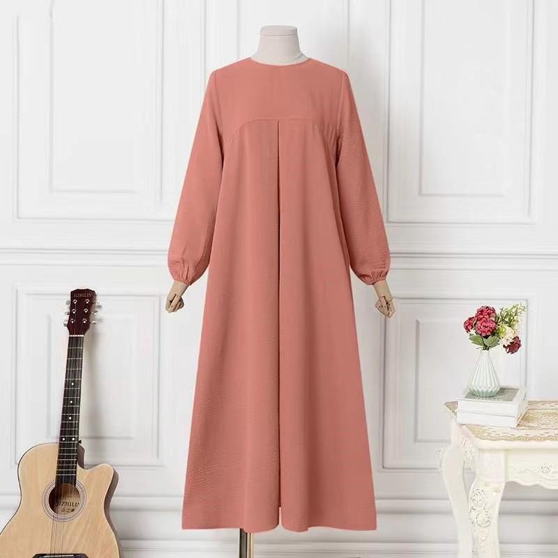 

Элегантное мусульманское женское платье-абайя 2024 года с рукавами-фонариками - круглый вырез, ближневосточный стиль XXL розовый