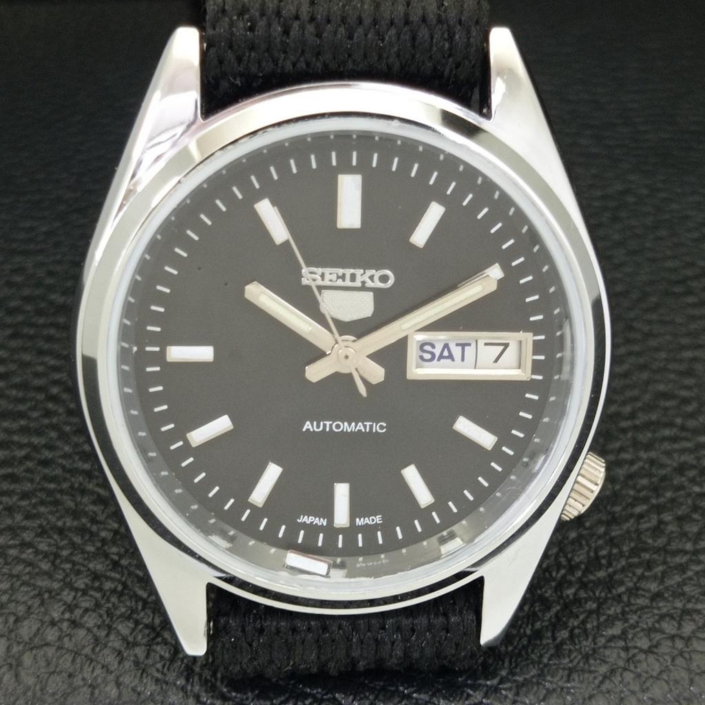 MENS VINTAGE REFURBISHED SEIKO 5 AUTOMATIC JAPAN BLACK DIAL WATCH A440545-4 Sk-a440545