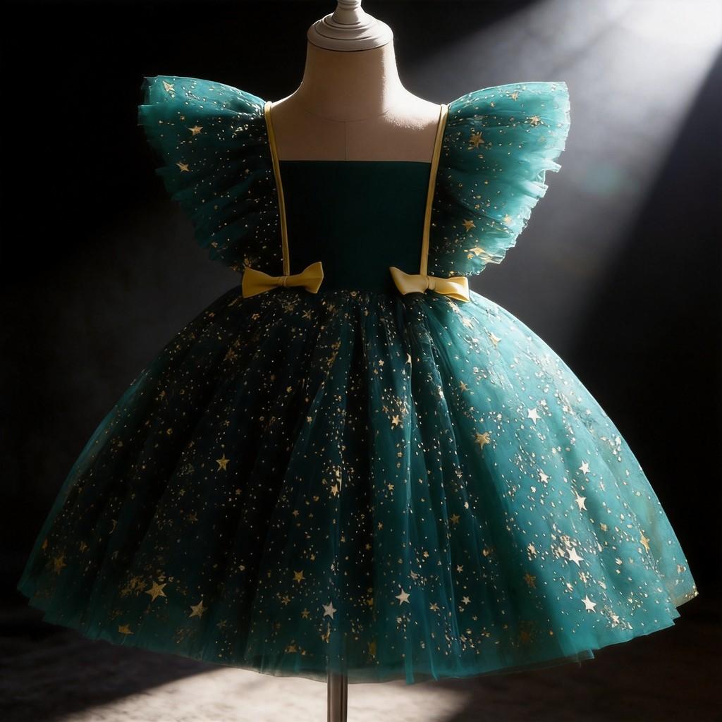 Prinzessinnen-Mädchenkleid mit Sternen-Netzstoff für Geburtstagsfeiern und Feiertage