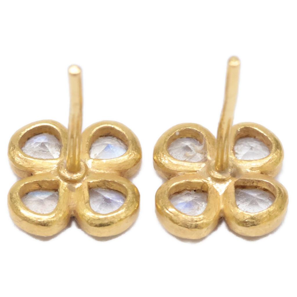 Marie-Helene De Taillac 22K Rainbow Moonstone Clover Earring Yellow GoldUsed