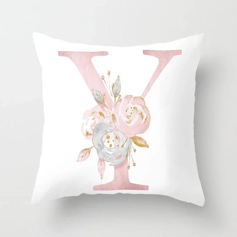 Sweet Pink Pillowcase Decoration 26 Letters Pillowcase Pillowcase Car Cushion Cover Home