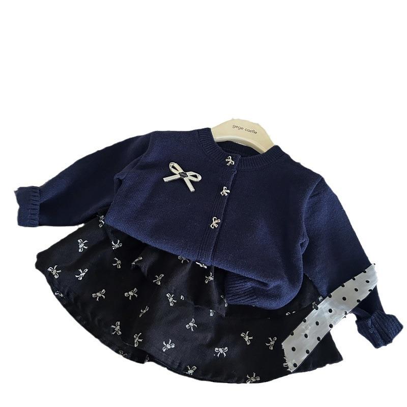 Final Sale: Autumn Girls' Bow Sweater Cardigan with Corduroy Skirt Pants - No Returns or Exchanges