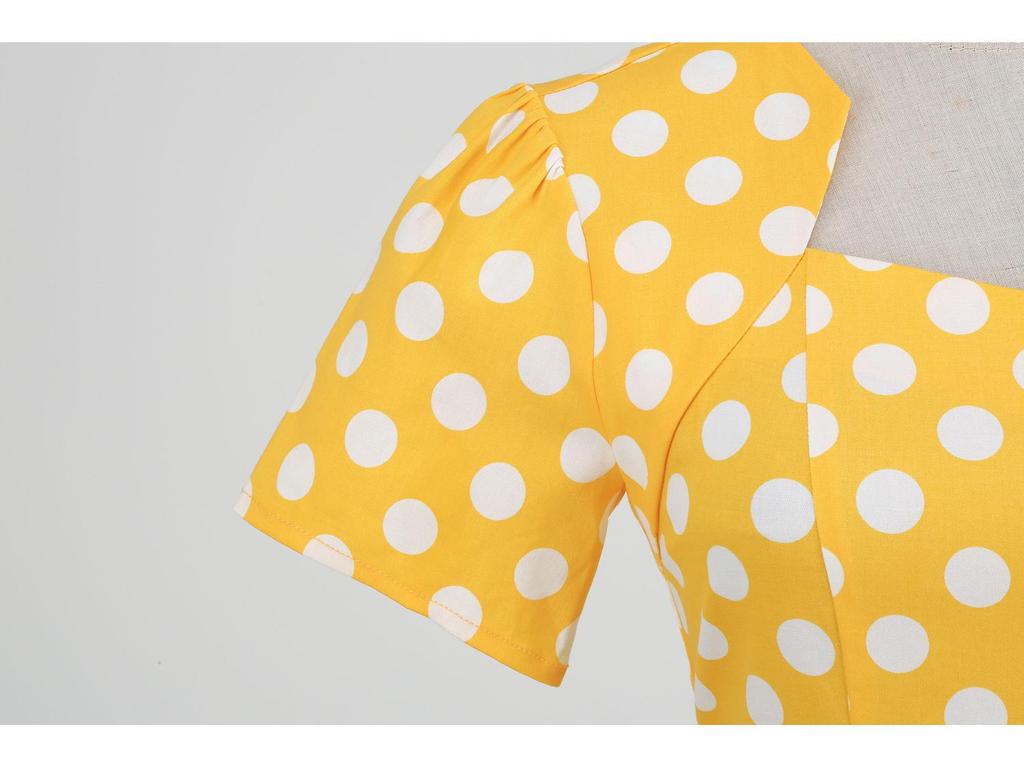 Polka Dot High-Waisted Midi Swing Dress with Short Sleeves