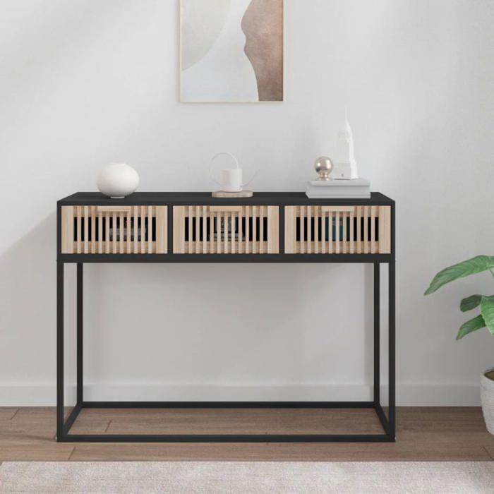 VidaXL Console Table, Side Table with 3 Drawers, Living Room Storage Furniture, Scandinavian, Black Wood 352107