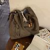 New Embroidered Puppy Deerskin Fleece Shoulder Bag Retro Large-capacity Student Commuting Tote Bag