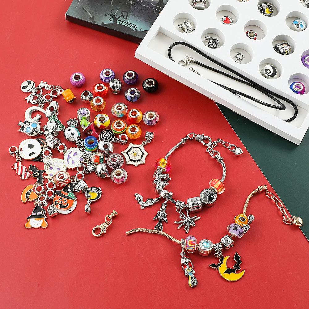 Halloween Advent Surprise Blind Box DIY Charms Bracelet Beads Pendant Disney Nightmare Before Christmas Jack Skellington Charms