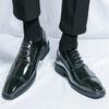 New Fashion Glossy Black Gold Patent Leather Lace Up Dress Brogues Shoes For Men's Designer Wedding Oxfords Zapatos Hombre
