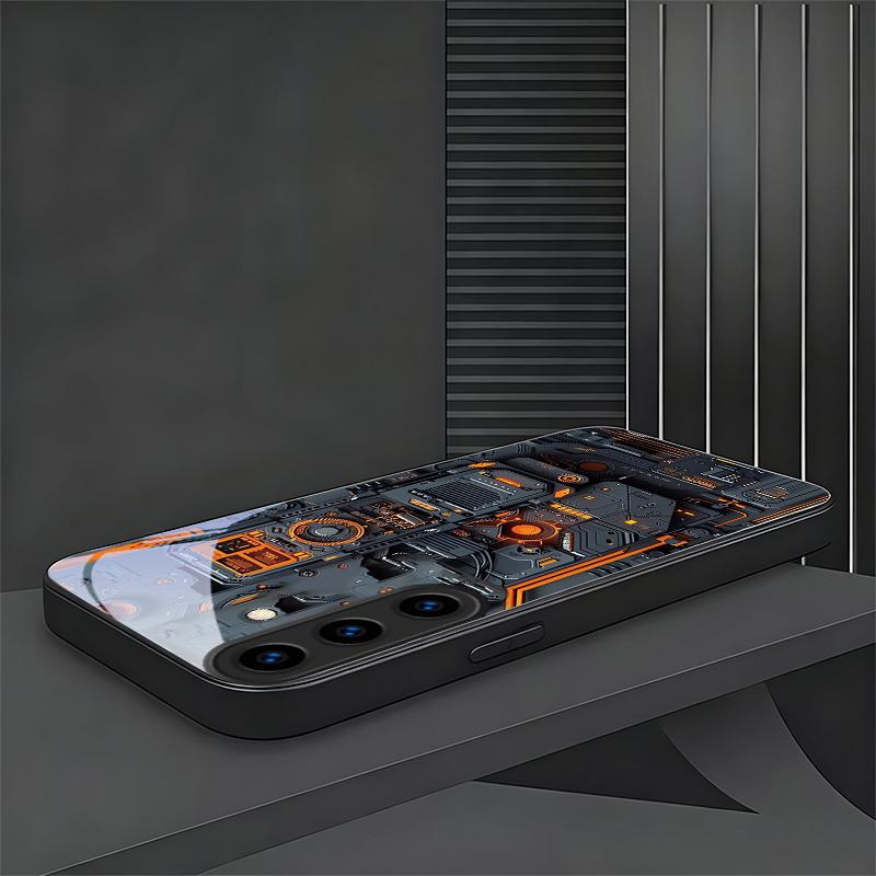 Mech Circuit Core Black Phone Case For Samsung Galaxy S26 Ultra S25 Edge S24 FE S23 Plus S22 S21 S20 S22 S25+ Glass Black Cover