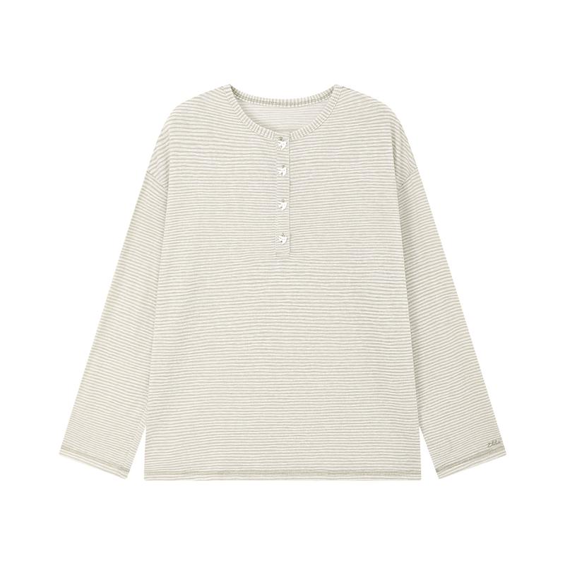 ELLE KIDS Girls' Striped Henley Long-Sleeve T-Shirt