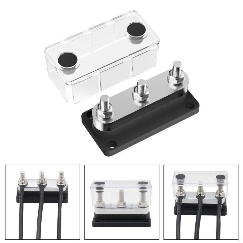 3/8" 3 Stud Power Distribution Block,Bus Bar with Cover ,High Current Wiring Stud for Marine Boats Automobiles