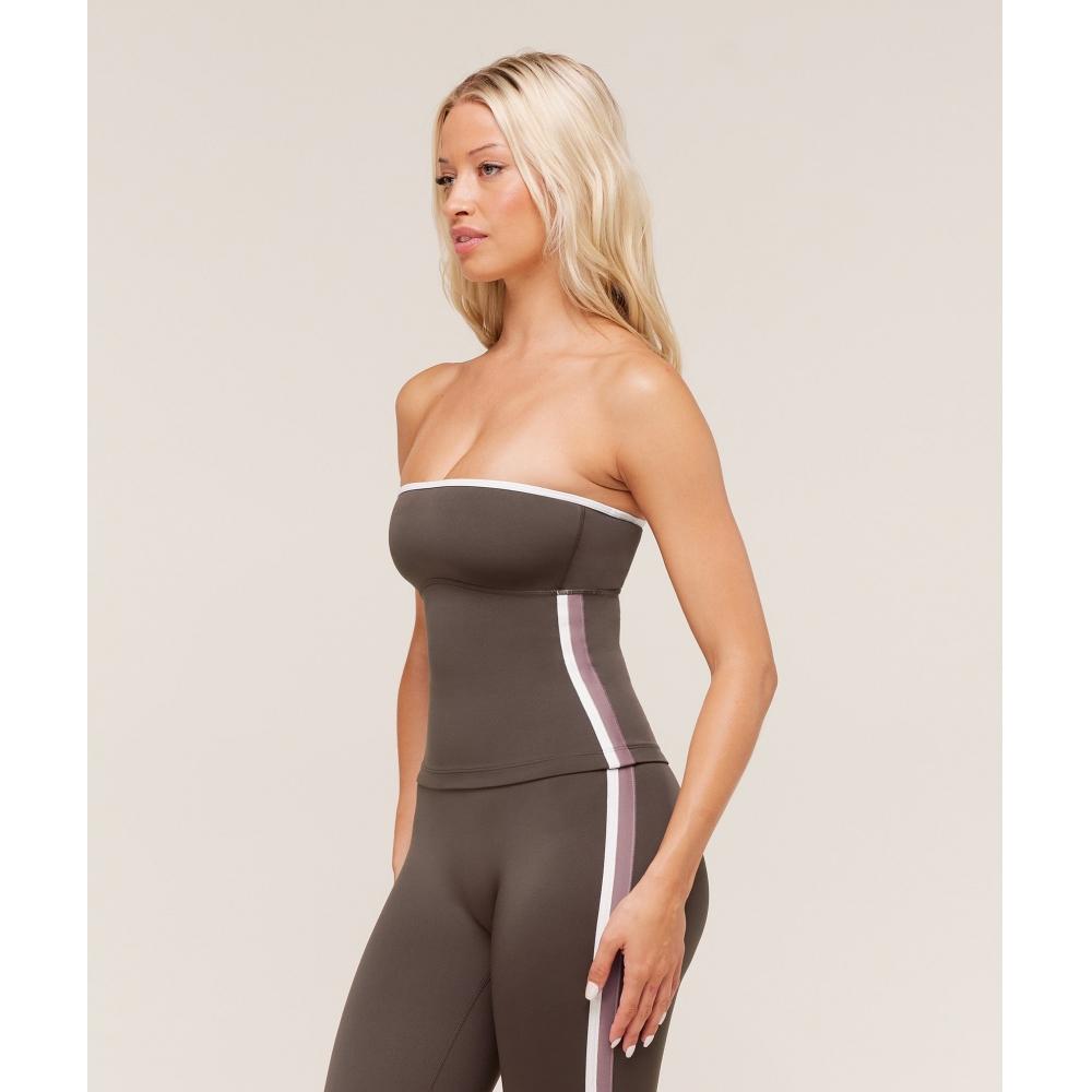 Gymshark Piping Bandeau With Shelf Walnut Brown Chestnut Pink Soft White B4c2x Nc87