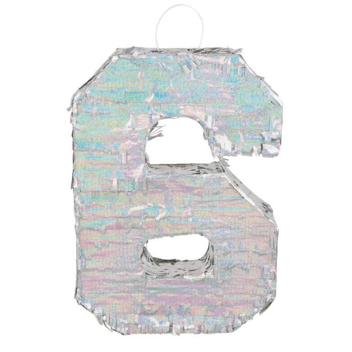 Pinata - BOLAND - Chiffre 6 - Argent Irisé - 40 X 28 X 8 Cm