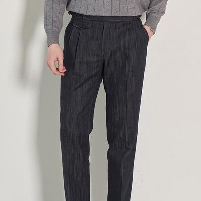 Olkeullaesig Alcpt011 Tailored Two-Pleated Denim Pants_D.Blue