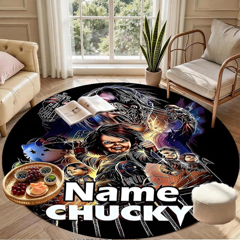 Custom Name Personalized Bride of Chucky Print Round Rug, Versatile Home Decor Carpet, for Playroom, Apartment, Balcony, Entryway, Hallway Gift