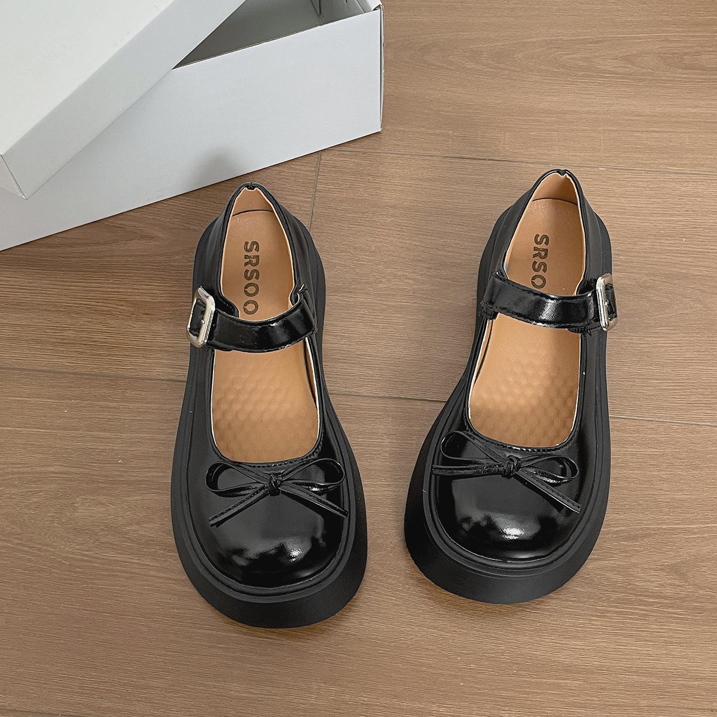 

White retro thick-soled heightening small leather shoes women s 2025 new summer skirt light mouth versatile Mary Jane single shoes 35 чёрный