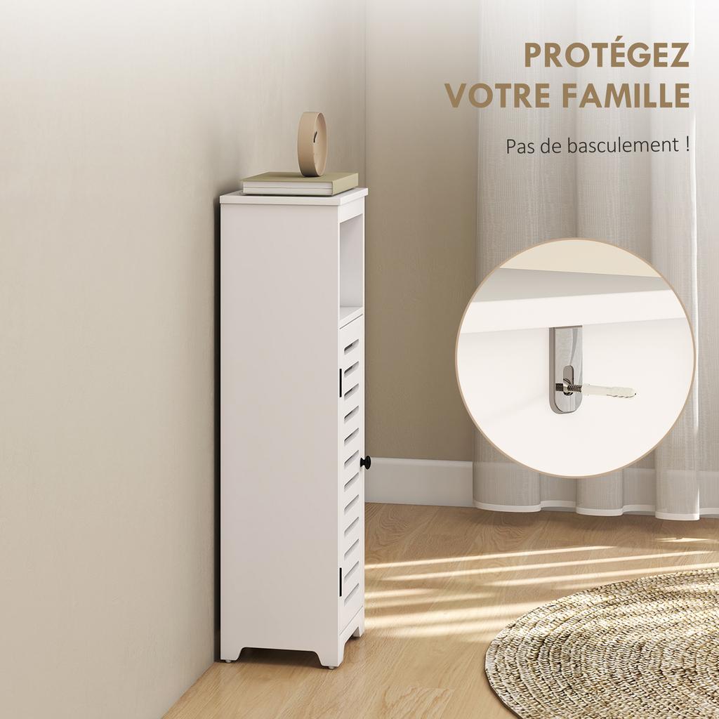 Bathroom Floor Cabinet, Bathroom Storage Unit with Louvered Door, Open Shelf, Adjustable Shelf, White, 22 x 20 x 75 cm