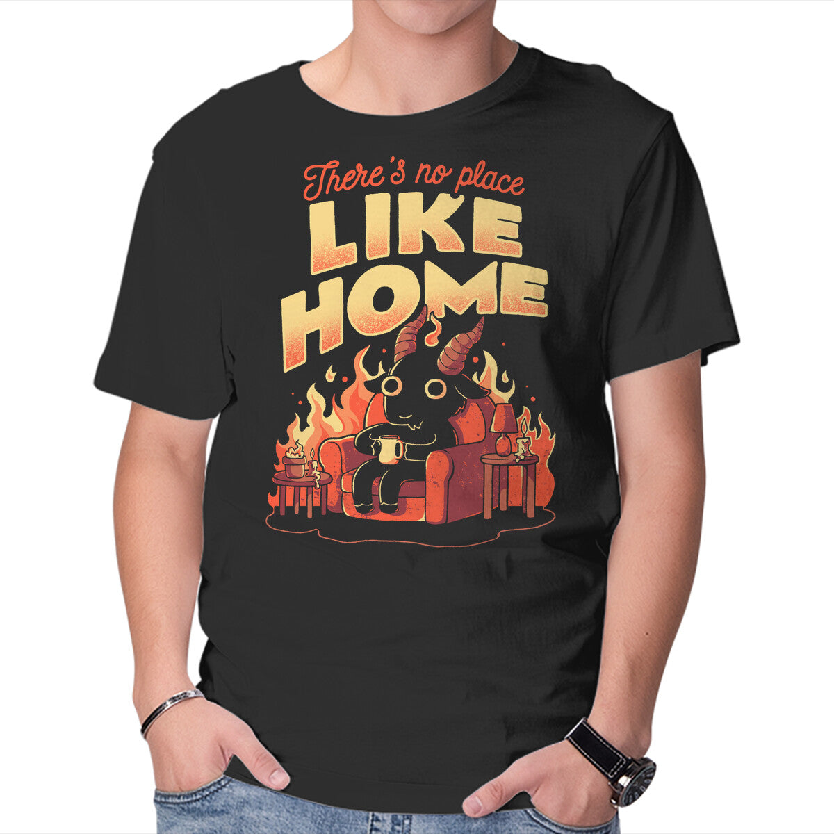 Unisex Crew Neck T-Shirt Home Sweet Hell Graphic Short Sleeve Casual Tee L
