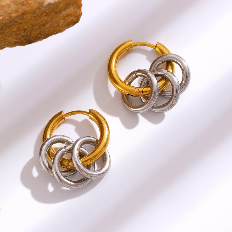

Size Circle Earrings Niche Personality Two-Color Earrings Stainless Steel Detachable Multi-Wear Earrings Female