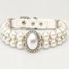 KUDES Small Dog Cat Big Pearl Collars with Crystal Rhinestone Diamond Décor, Adjustable Cute Fashion Pet PU Leather Collars Necklace for Wedding