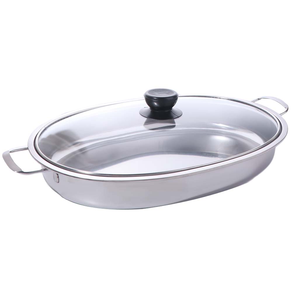 Stainless Steel Oval Grilled Fish Pan Deepened Fish Steamer Easy To Clean Hot Pot Commercial