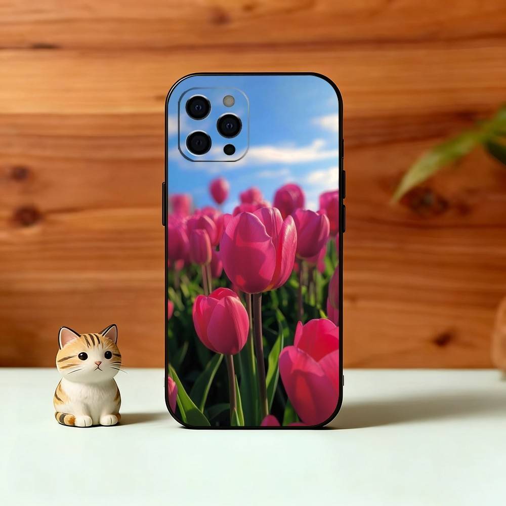 Super Beautiful Tulip Phone Case For iPhone 17, 16,15,14,13,12,11 Plus,Pro Max, Others Soft Black Cover