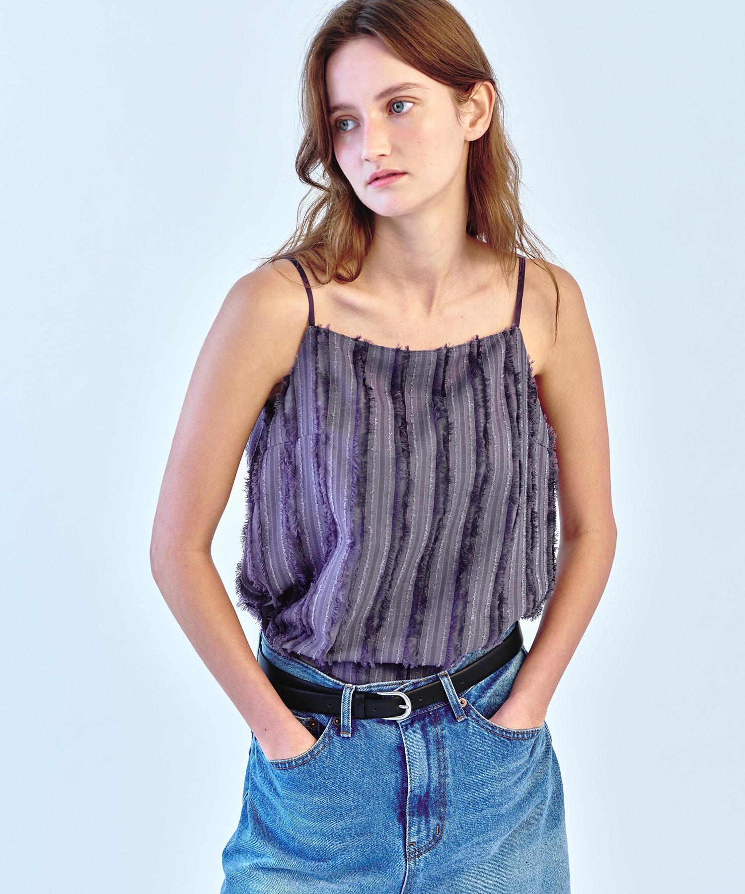Soire Fringe Sleeveless Blouse - Charcoal Charcoal/F