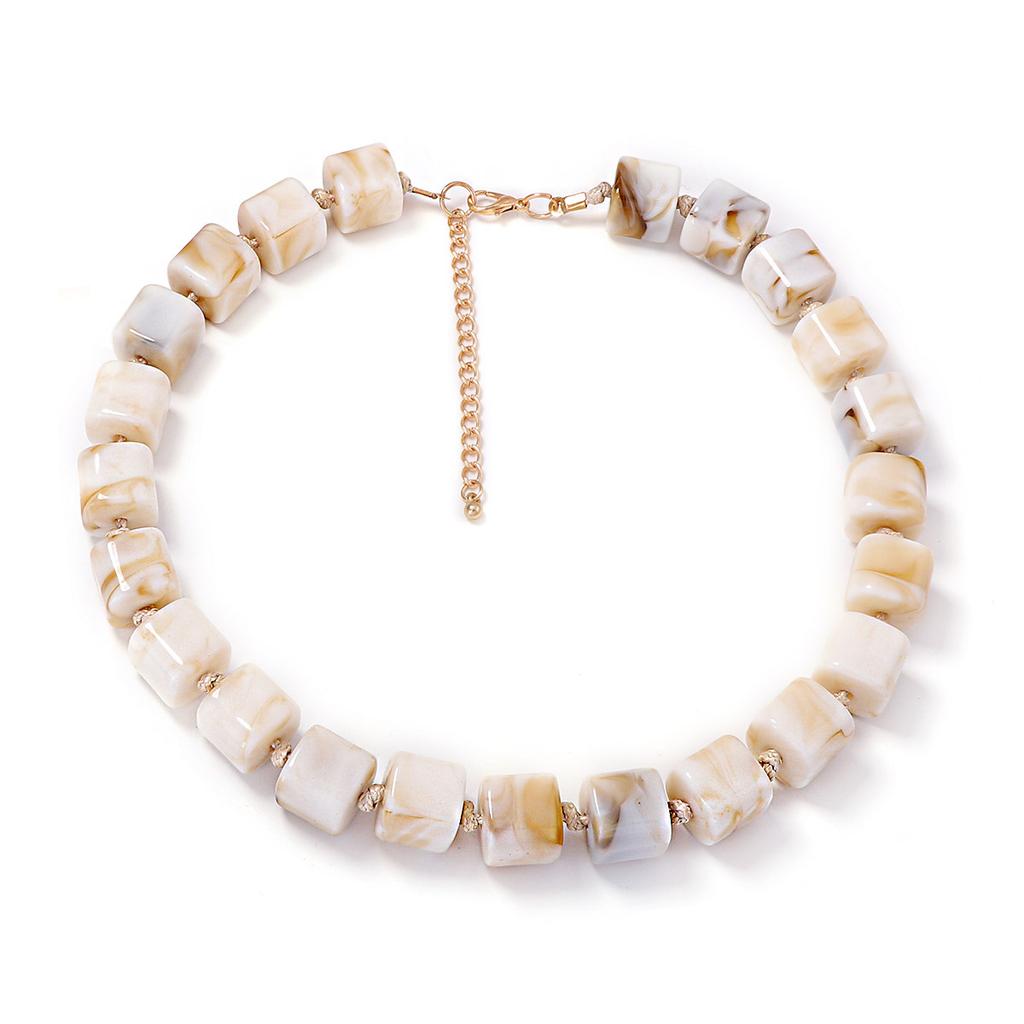 Fashion Versatile Creative Color Smudge Geometric Resin Square Beaded Necklace Simple Trend Women's Necklace