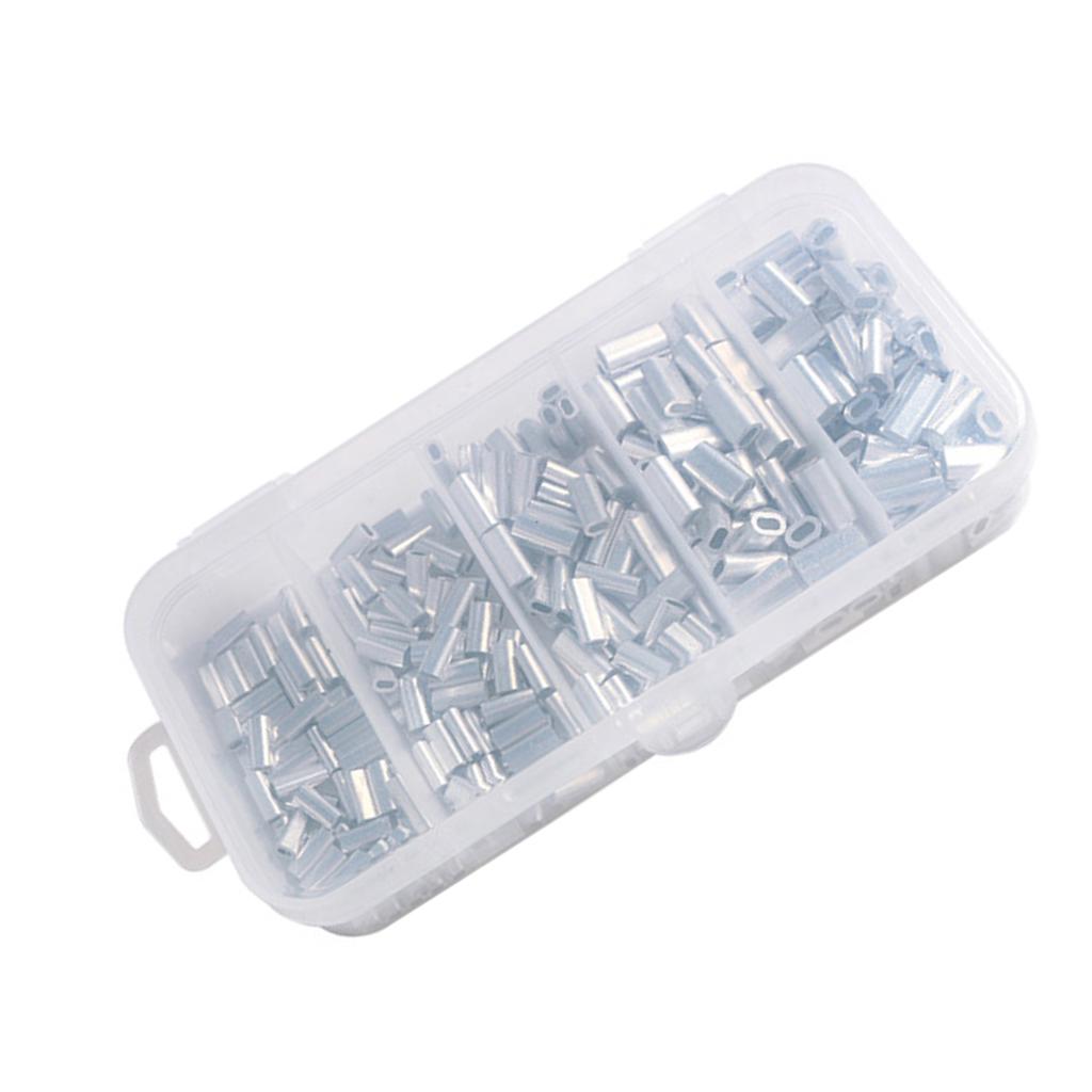 500pcs Aluminum Crimp Sleeves Connector Kit 5 Sizes Single Double Barrel Crimp Sleeves for Fishing Line