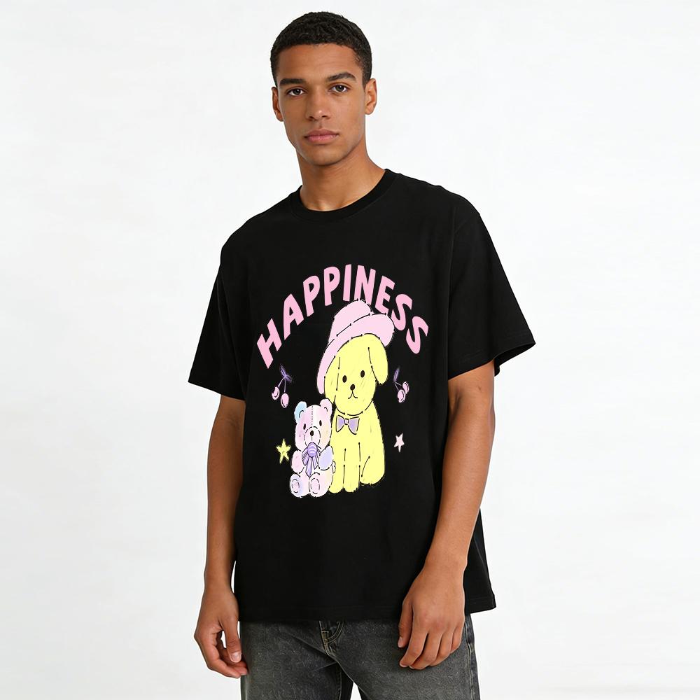 Cute Bear Puppy Print Kids Top, Fun Happiness Theme Skin-friendly Casual Children's T-shirt Pure cotton T-shirt