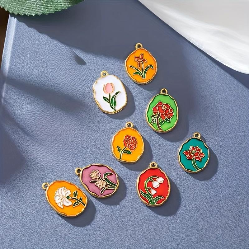 8pcs Vintage Floral Enamel Charms, Assorted Tulip Rose Lily Orchid Pendants for DIY Jewelry Making, Necklace Bracelet Earrings Keychain  Accessories