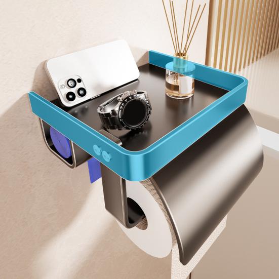 Wall Mounted Toilet Paper Holder Toilet Roll Holder with Garbage Bag Compartment Open Shelf Splash-Proof Multifunctional Toilet Paper Dispenser for