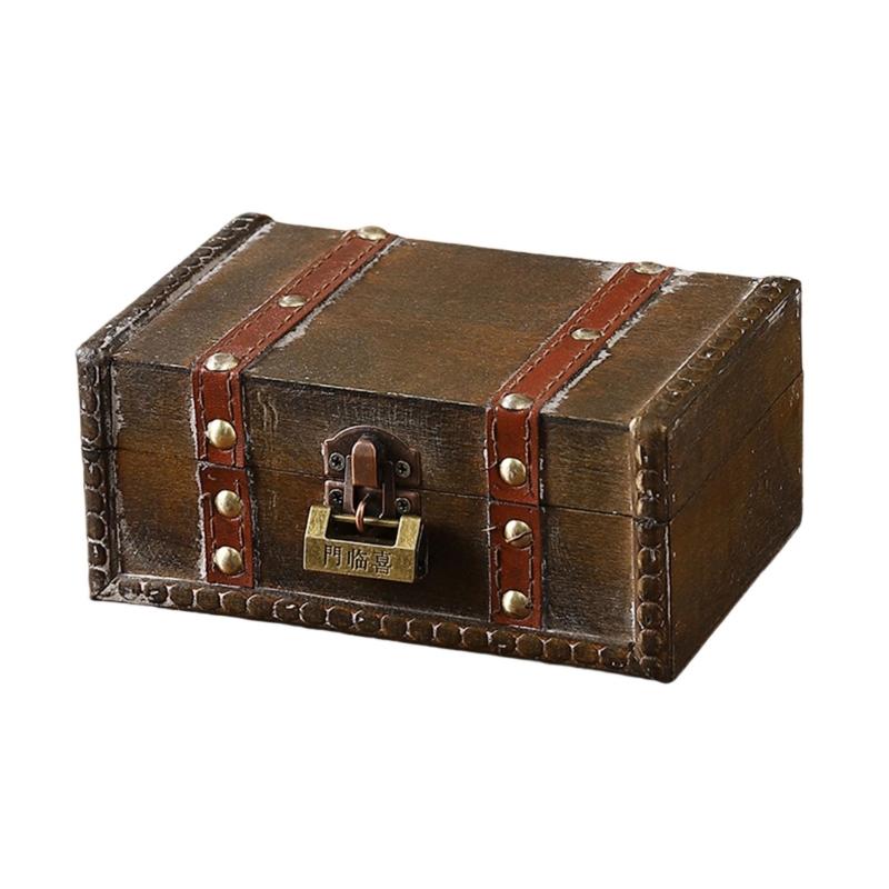 Vintage Locking Storage Box Antique Wooden Design Secure Safety Lock For Homes Organization Jewelry Documents Storage