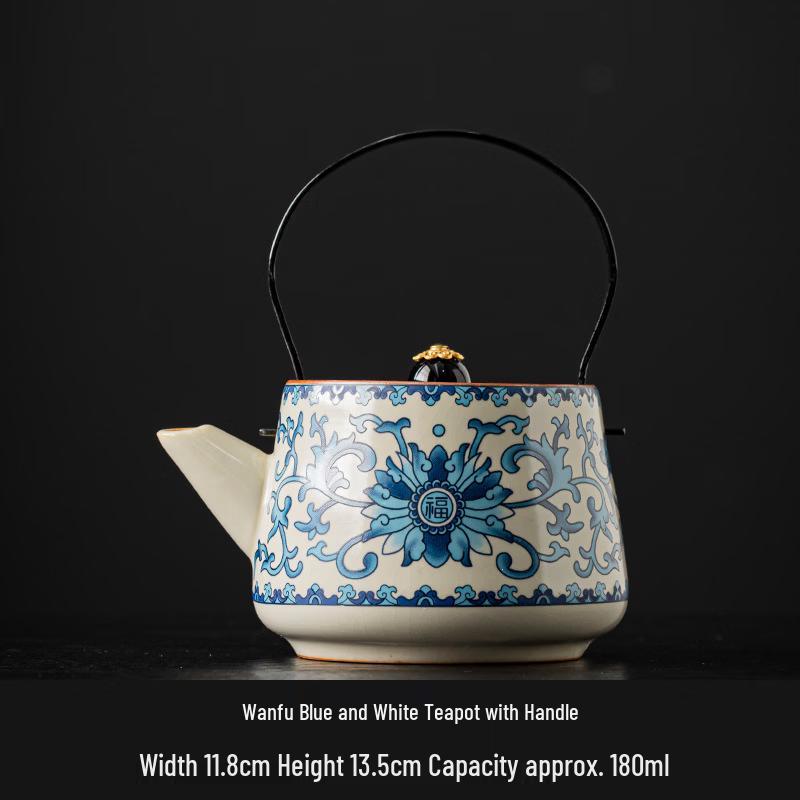 Wanfu Blue and White Tea Kettle