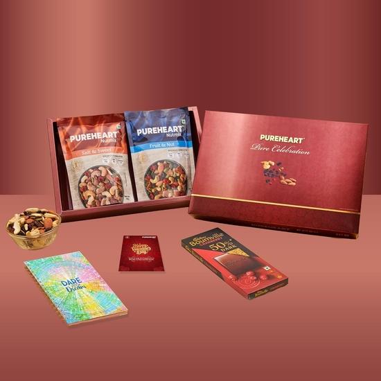

PUREHEART Valentine’s Day Gift Hamper for Him & Her | Premium Dry Fruits Gift Box & Sweet Nutmix (80g each) + Dark Chocolate, Dare Diary
