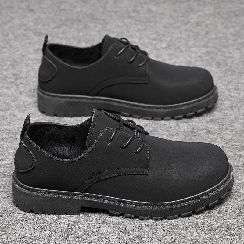 Men's Casual Leather Shoes Spring Work Shoes Heightening Anti-slip Fashionable All-match Black Shoes for Office Wear