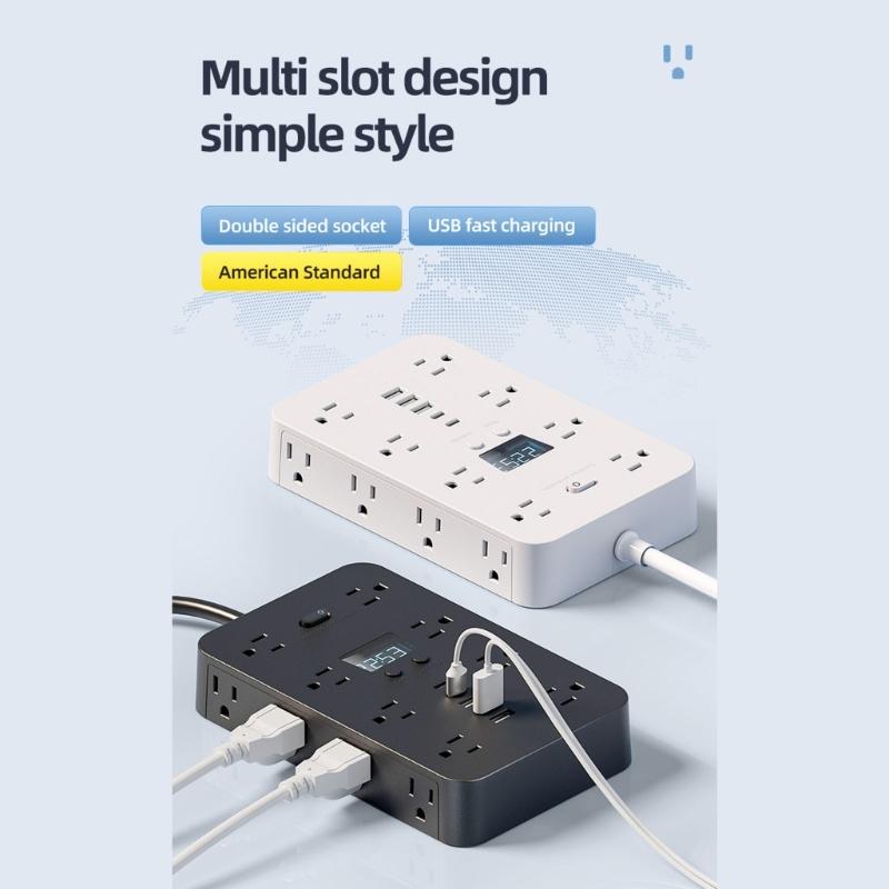 Quick Charging Multi Device Power Strips 16 Outlets 3 USB 2 Type C Port Double Side Outlets for Electronics Devices
