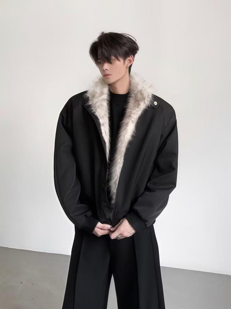 2025 Retro Men's Golden Eagle Fur Collar Winter Coat - Warm, Thickened Cotton Jacket