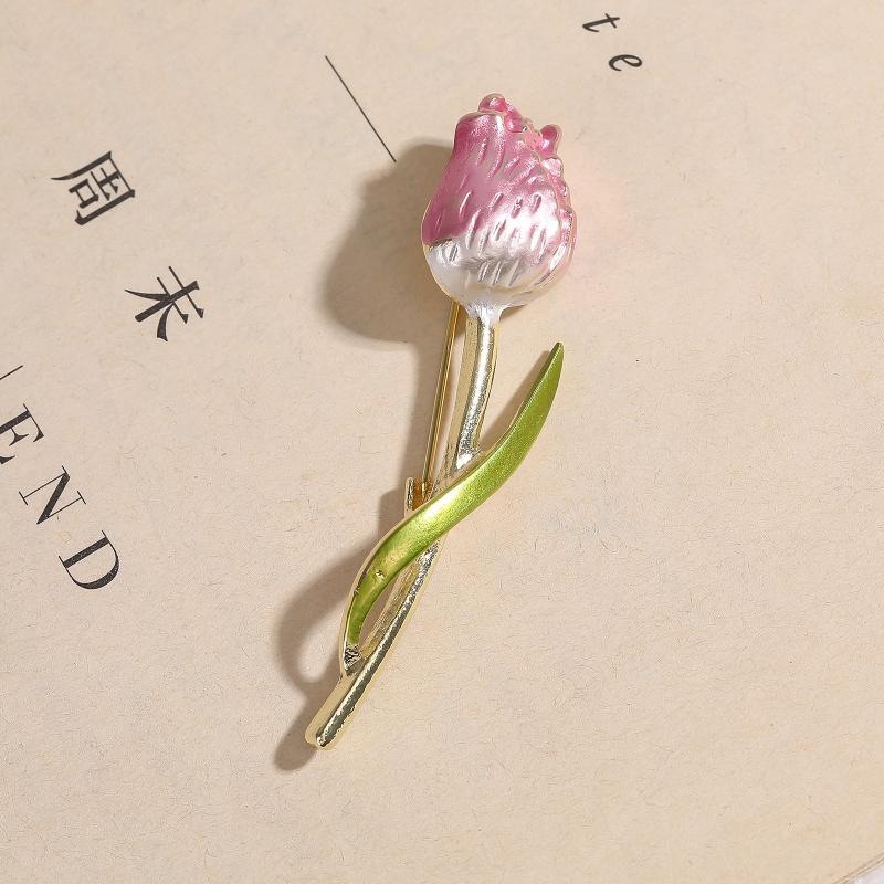 Gradient Pink Enamel Tulip Brooch Luxury Flower Pin Elegant Women Accessory for Bridesmaid Dress Wedding Party