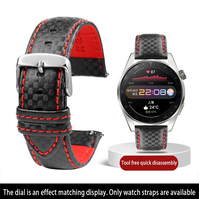 Calfskin strap Bracelet Carbonfiber Grain Watchband 18mm 20mm Red Orange Stitching Watch Band 21mm 22mm 23mm 24mm Watch Strap