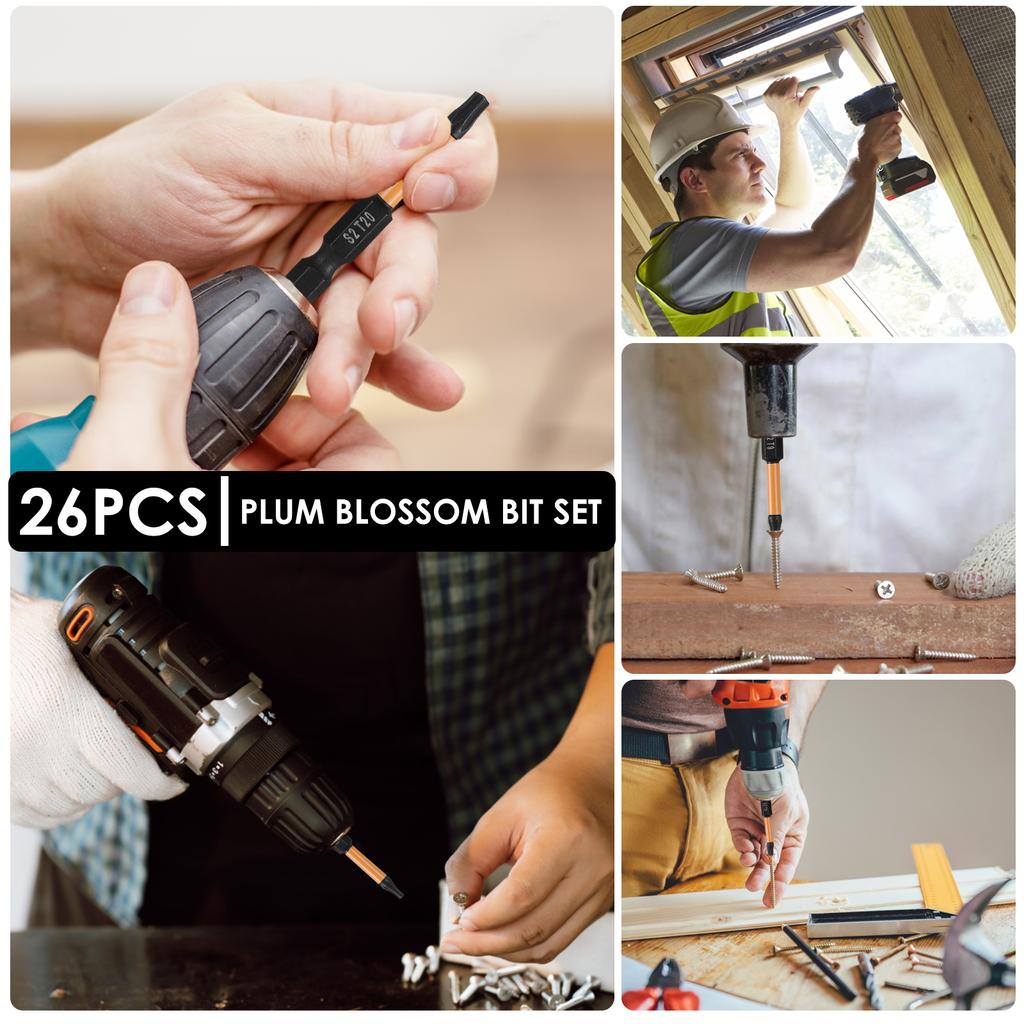 26Pcs 1/4inch Hex Shank Hole Security Torx Bits Set Screwdriver Electric Drills S2 Alloy Steel Torx Bit Kit 1inch 2inch T7-T40