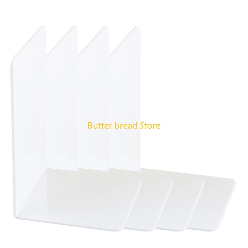 W89C 4 Pcs Acrylic Bookends L-Shape Bookends Book End Book Holders Book Support