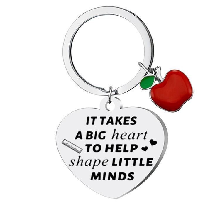 Fashion Heart Shaped Stainless Steel Keychain Teachers Day Grateful Gift Graduation Back To School Gift Jewelry Keychain for Backpack Bag Pendant