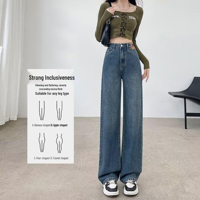 

Женские джинсы с высокой талией, в стиле ретро, облегающие, с широкими штанинами, для осени/зимы Medium синий