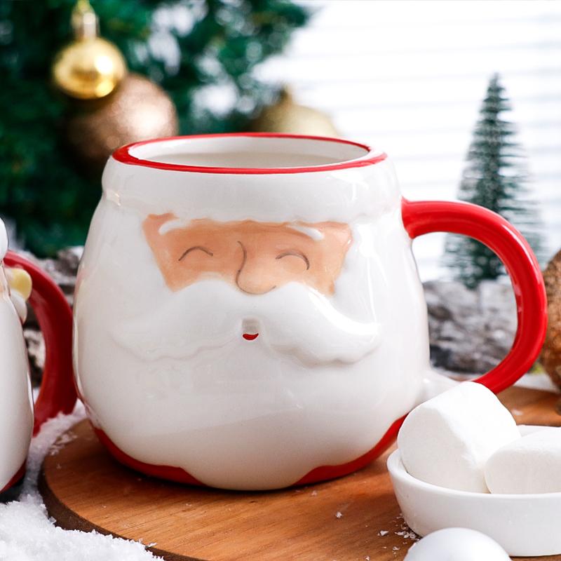 

Santa 3D Hand-Painted Ceramic Mug with Handgrip Coffee Milk Tea Perfect Gift Christmas Holiday Gift Box Cartoon Creative 201-300ml