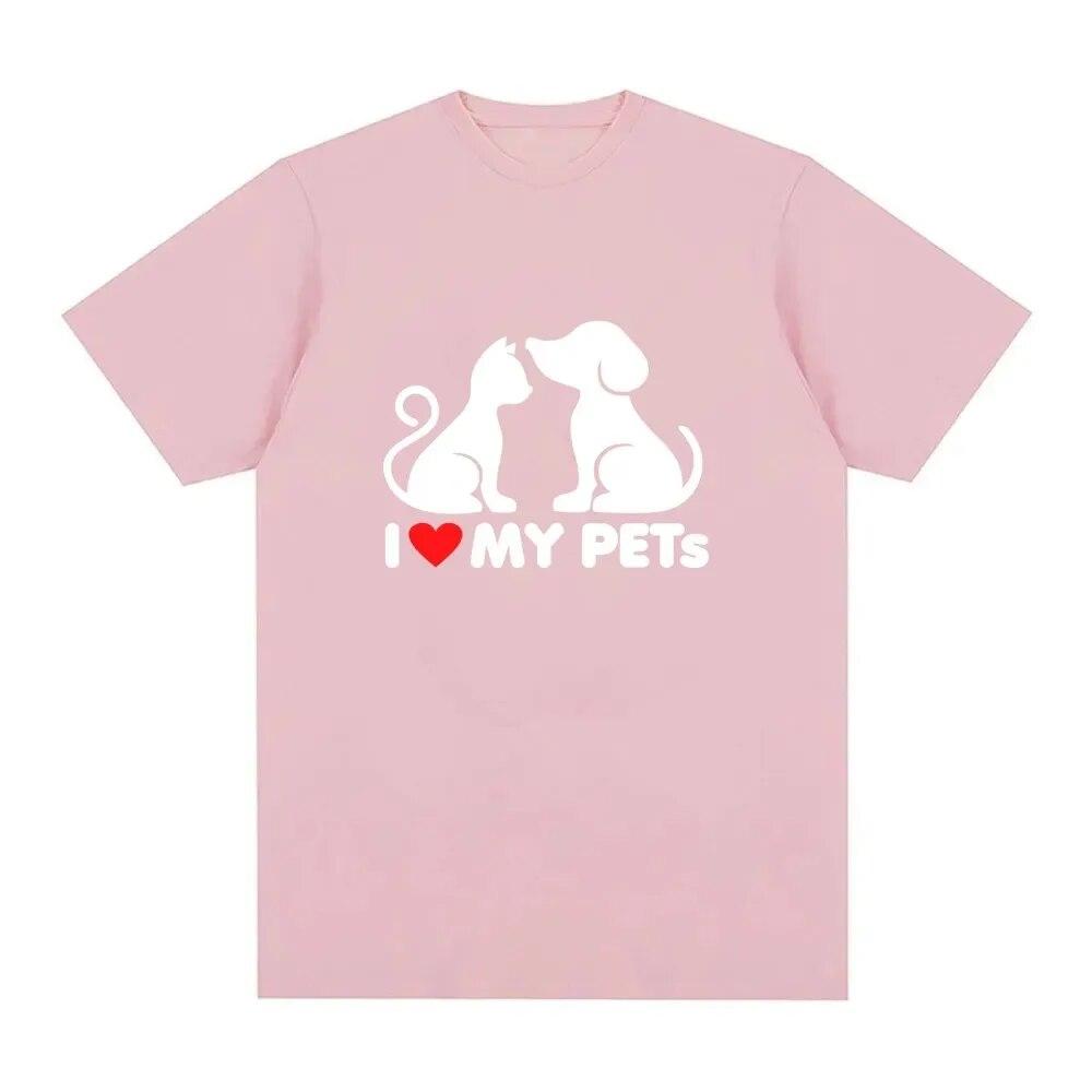 2024 Casual Street Clothing Casual Tee Unisex Cotton Short Sleeve Tee Fashion Women T-shirts Interest Cats LOVE Dogs Printed Shirt Unisex